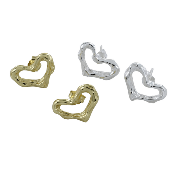 Textured Open Heart Sterling Silver Stud Earrings - Reeves & Reeves
