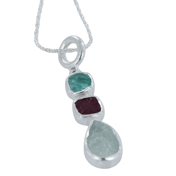 Trio Rough Stone Pendant Necklace in Sterling Silver - Reeves & Reeves