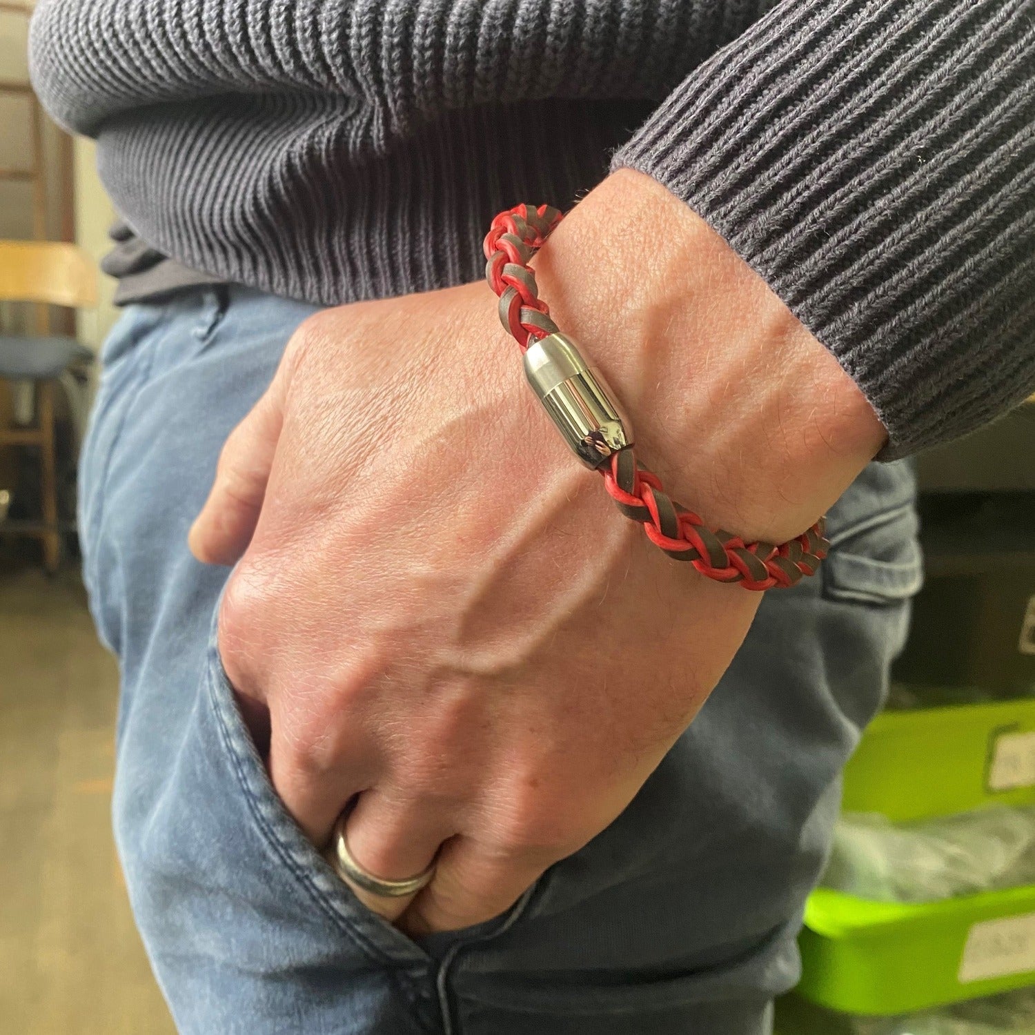 Two Tone Clasp Leather Bracelet - Reeves & Reeves