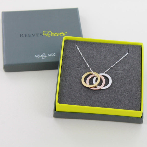 'We Three Rings' Sterling Silver and Gold Necklace - Reeves & Reeves