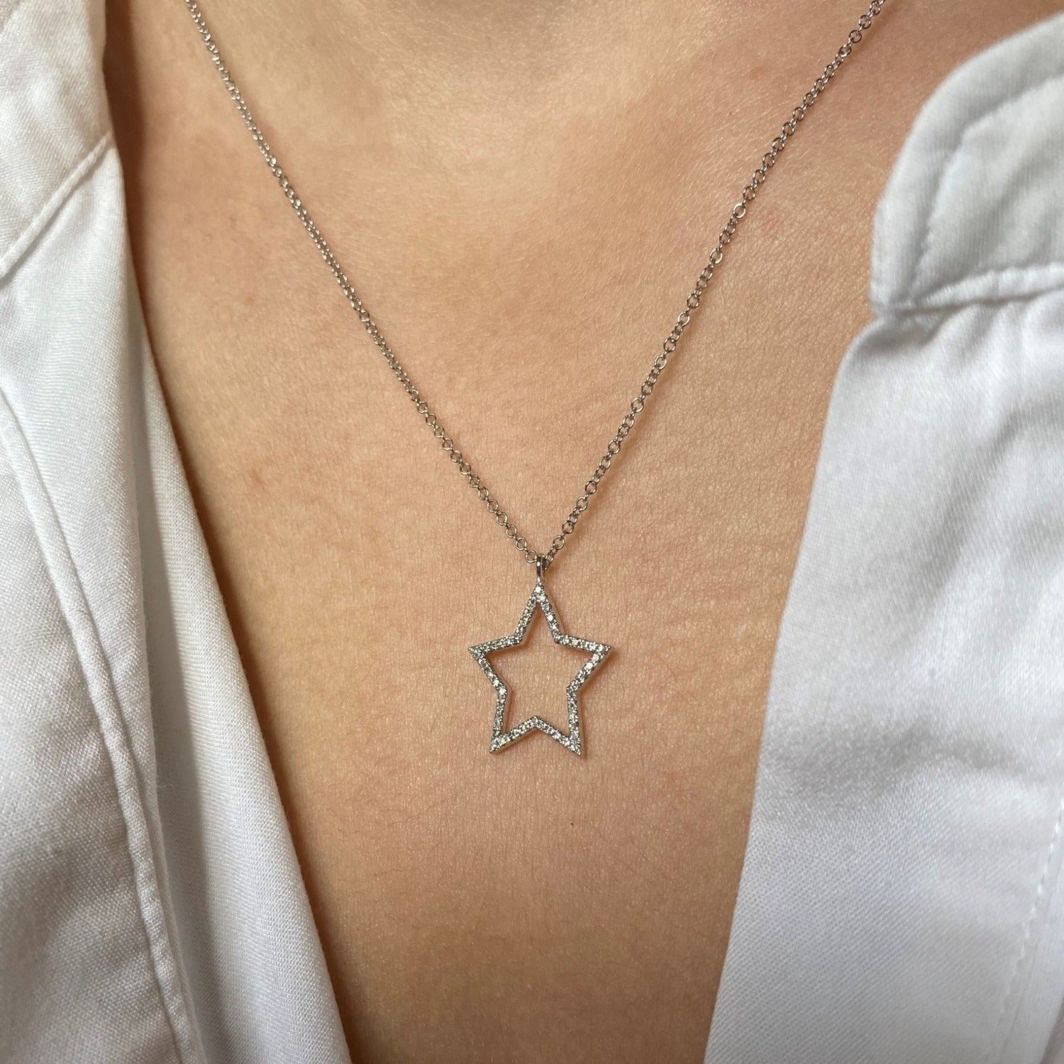 White Gold and Diamond Star Necklace - Reeves & Reeves
